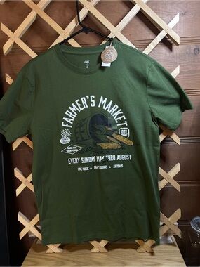 NWT Farmer's Market Graphic Tee - DARK Olive Green/ Organic Cotton/ Men’s Sz S